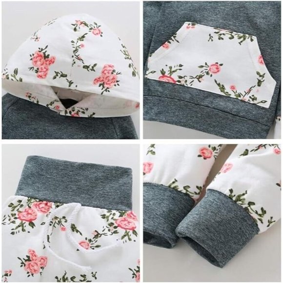Baby Girl 2 Piece Outfit Floral Hoodie and Pants Matching Headband 12/18 Months - Picture 3 of 7